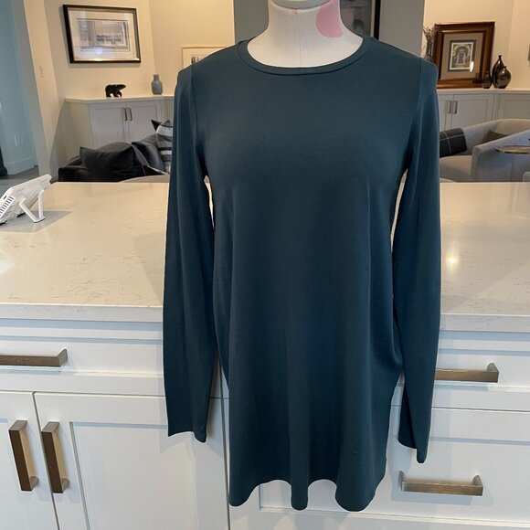 Eileen Fisher Alpine Crew Neck LS Tencel Elastane Tunic Top Teal Green Sz XXS - Picture 1 of 14